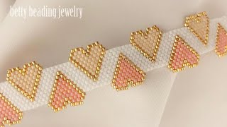 How to make Beaded bracelet with hart❤ design seedbeads jewelry tutorials [upl. by Atterys]