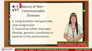 GRADE 7 MAPEH HEALTH Q4 WEEK 4  NON COMMUNICABLE DISEASES [upl. by Till]