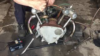 Homemade Villiers V twin Board Track Racer Engine [upl. by Kylah]