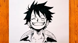 How to draw Monkey D luffy drawing easy  step by step tutorial [upl. by Airbmak]