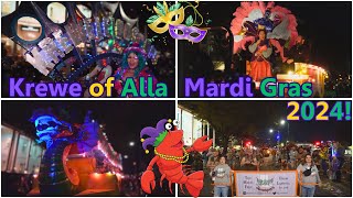 Krewe of Alla Parade New Orleans Mardi Gras 2024 NO FILLER ALL PARADE [upl. by Neelram]