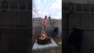 Shirtless in winter with sagging pants building fire [upl. by Ailekahs]