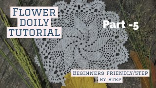 Crochet Flower Doily tutorial Part5  Crochet and Knitting Lover [upl. by Cykana]