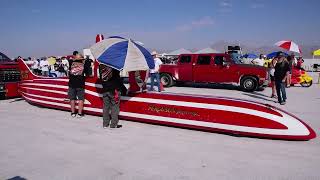 Danny Thompson driving 75 streamliner  322mph run at Bonneville Speed Week [upl. by Yetsirhc]