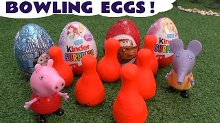 Fun Peppa Pig Egg Bowling Game With Playdoh Skittles [upl. by Kinimod688]