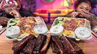 SMOKED BBQ RIBS W LOADED SALADS  MUKBANG EATING SHOW [upl. by Tsiuqram]