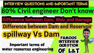 Important Terms of Water resources engineering Dam Weir barrage spillway reservoir in civil [upl. by Areemas]