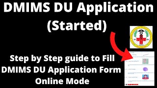 DMIMS DU Application Started  How to Fill Official DMIMS DU Application Form Online Mode [upl. by Ethban]