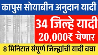 34 जिल्ह्यातील कापूस सोयाबीन अनुदानाची यादी जाहीर  Soyabeen anudan yadi 2024  Kapus anudan yadi [upl. by Stephi]