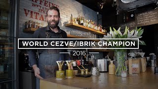 How To Make CezveIbrik Coffee Konstantinos Komninakis 2016 World Ibrik Champion [upl. by Leahsim]