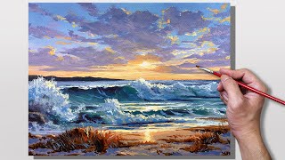 Acrylic Painting Seashore Sunset [upl. by Farnham108]