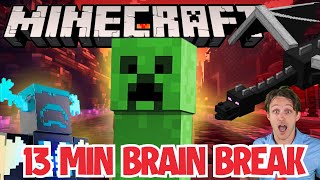 13 Minute Minecraft Brain Break Nether Ancient City Ender Dragon  Kids Movement Activity amp Run [upl. by Korwun733]