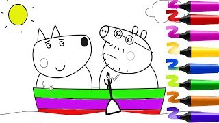 Coloriage Peppa Pig  Coloriage Papa pig  Coloriage Peppa Pig dans le bateau PeppaPigenFrancais [upl. by Lucinda]