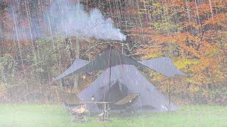 UNEXPECTED Heavy RAIN Hits the Nortent Lavvo Cozy Camping in Heavy Rain Relaxing TiPi Tent Shelter [upl. by Nnanaej]