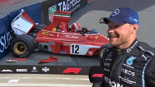 Bottas reacts to Charles Leclerc crashing Niki Laudas Ferrari at Monacomonacogpmonacorace [upl. by Rexanna]