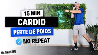 15 MIN  CARDIO PERTE DE POIDS 🔥 12 EXERCICES DIFFÉRENTS  Maxime CABURET  FlashFitHome [upl. by Ainosal941]