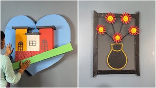 DIY 3D Wall Art Creative House amp Vase Flower Design from Cardboard [upl. by Llejk]