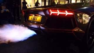 HD  LAMBORGHINI AVENTADOR CATCHES FIRE IN LONDON Full Footage 11114 [upl. by Alidia]