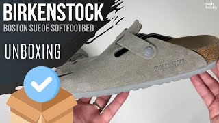 Birkenstock Boston Soft Footbed Suede Leather Stone Coin Unboxing [upl. by Koppel757]