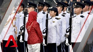 NDP 2018 President Halimah Yacob inspects guard of honour [upl. by Wiebmer]