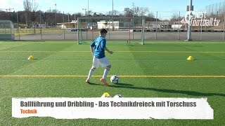 Fussballtraining Technikdreieck mit Torschuss  Ballkontrolle  Technik [upl. by Saideman]