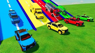 ALL POLICE CARS OF COLORS  TRANSPORTING COLORED POLICE CARS with TRUCKS  Farming Simulator 22 [upl. by Coussoule]