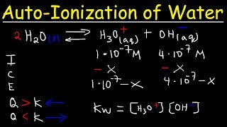 AutoIonization of Water Ion Product Constant  Kw Calculating H3O OH and pH Using Ice Tables [upl. by Rudman]