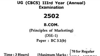 HPU BCom 3rd year Principal of marketing Question Paper  Hpu BCom 3rd year BC 31 Paper [upl. by Huxley]