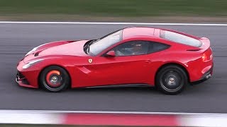 Ferrari F12 Berlinetta FAST Driving on Track  Intake Sound Hot Brakes amp More [upl. by Millwater]