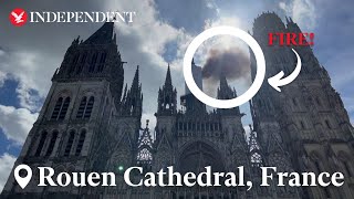 Smoke billows from cathedral in French city of Rouen after spire catches fire [upl. by Bertasi]