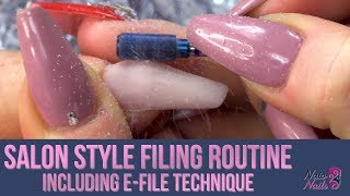 EFiling Acrylic Nails  Salon Style Tutorial  Kirstys Filing Routine [upl. by Nerro784]