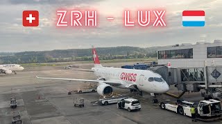 SWISS REPORT Zurich ZRH  Luxembourg LUX  Airbus 220  Business Class [upl. by Nehtanoj646]