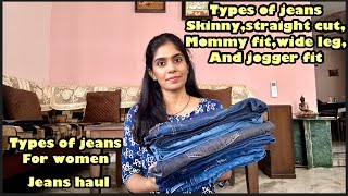 Types of jeans for womenSkinny jeansStraight cut jeansMommy fit jeansWide leg jeansJogger jeans [upl. by Ilera7]