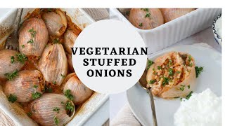 Stuffed onions with rice Vegetarian Stuffed onions  Vegan stuffed baked onions [upl. by Yesac915]