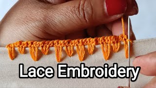 No 52  Lace Embroidery  Edging Stitch  Needle lace Border  Randa Embroidery [upl. by Adieno]