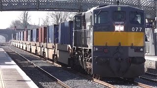 Irish Rail 071 Class Loco 077  DFDS Freight Train  Kildare Station [upl. by Senecal]