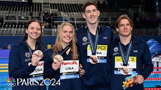 Team USA takes bronze in mixed 4x100 freestyle relay at Worlds  NBC Sports [upl. by Enimrac401]