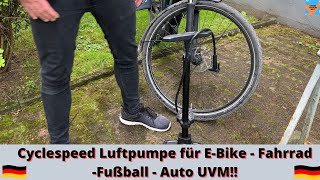 CYCLESPEED Fahrradpumpe mit Manometer  Hochdruck für Rennrad EBike und MTB Universelles Ventil [upl. by Bellda]