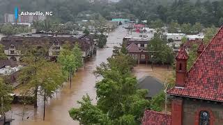 Drone footage of Asheville flooding Biltmore Village damage seen in Helene aftermath [upl. by Clarkin]