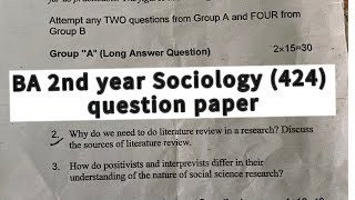 BA 2nd year Sociology 424 Question Paper 2079 Research Methods in Sociology Question Paper BA 2nd yr [upl. by Shiverick]