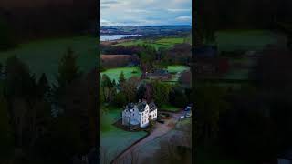 Aerial Drone Flight of Scottish Castle 16th Century Woodside Castle in Beith Ayrshire Scotland [upl. by Punak]