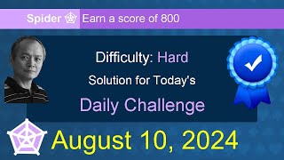 Microsoft Solitaire Collection Spider  Hard  August 10 2024 [upl. by Mahda]