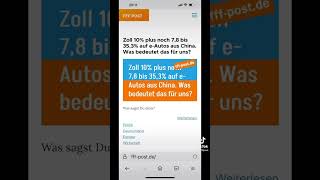 Zoll 10 plus noch 78 bis 353 auf eAutos aus China Was bedeutet das für uns steuererhöhung [upl. by Swetiana]
