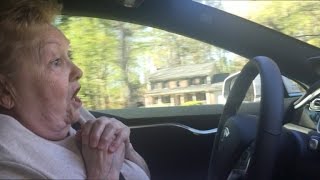 Grandma Freaks Out Self Driving Tesla Funny Video [upl. by Marwin]