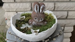 Dekoration Ideen für Ostern  Hase aus Beton selber machen [upl. by Suckram]