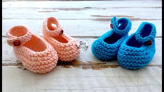 How to knit easy Baby  Toddler Shoes using straight needles  So Woolly [upl. by Drhcir911]