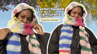 Crochet Hooded Scarf Tutorial beginner friendly  Snood [upl. by Eliak126]