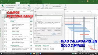 Días calendario con campos personalizados  Ms Project 2019 [upl. by Maryanna]