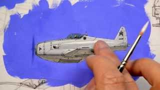 Copic marker airplane sketch  gouache background [upl. by Concordia]