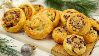 3 Puff Pastry Pinwheel Recipes  Holiday Appetizers [upl. by Eicirtap573]